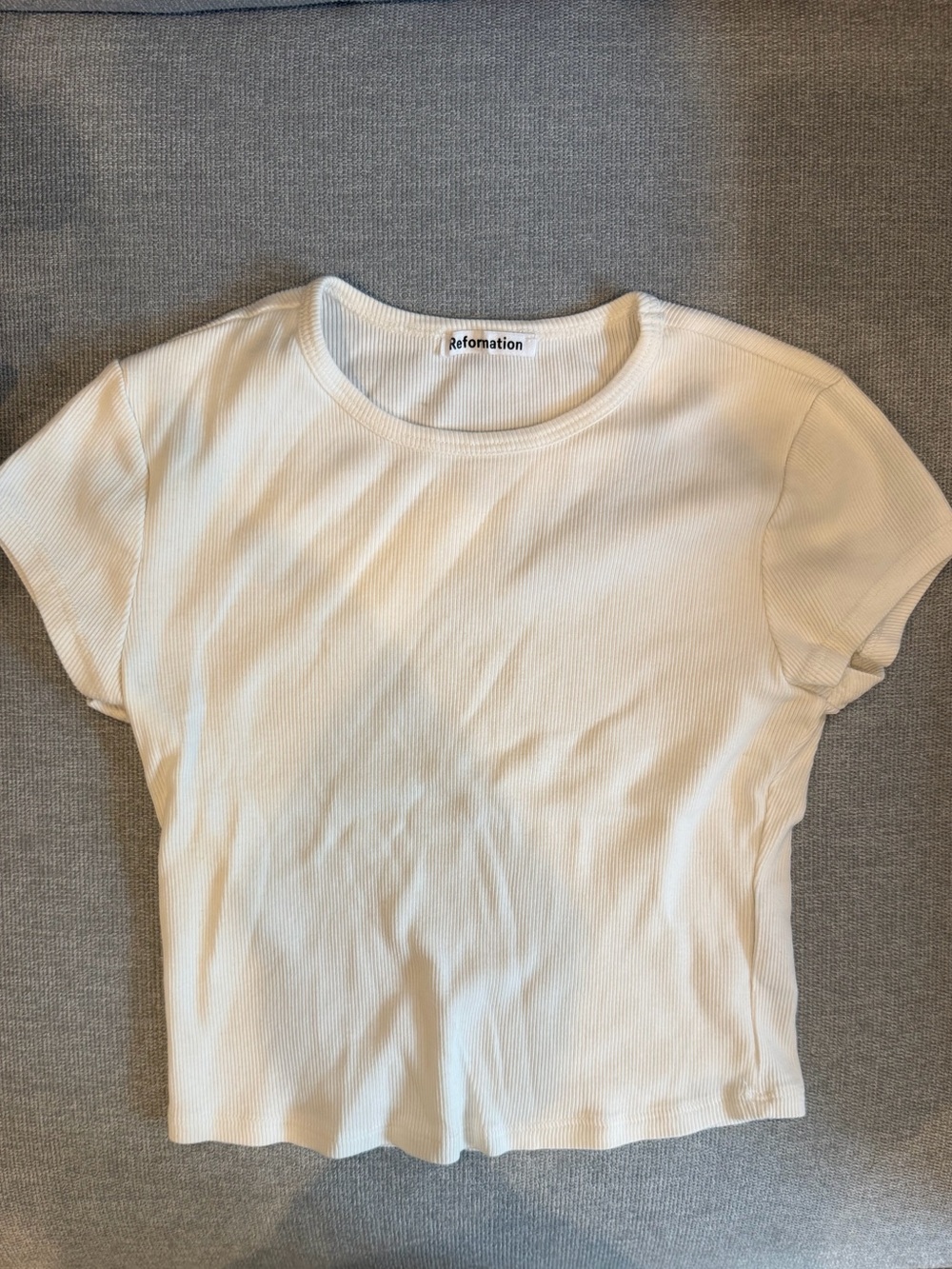 Reformation White Ribbed Crewneck Tee